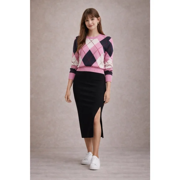 Veronique High-Waist Ribbed Academia Slit Office Siren Winter Skirt M - Picture 10 of 11